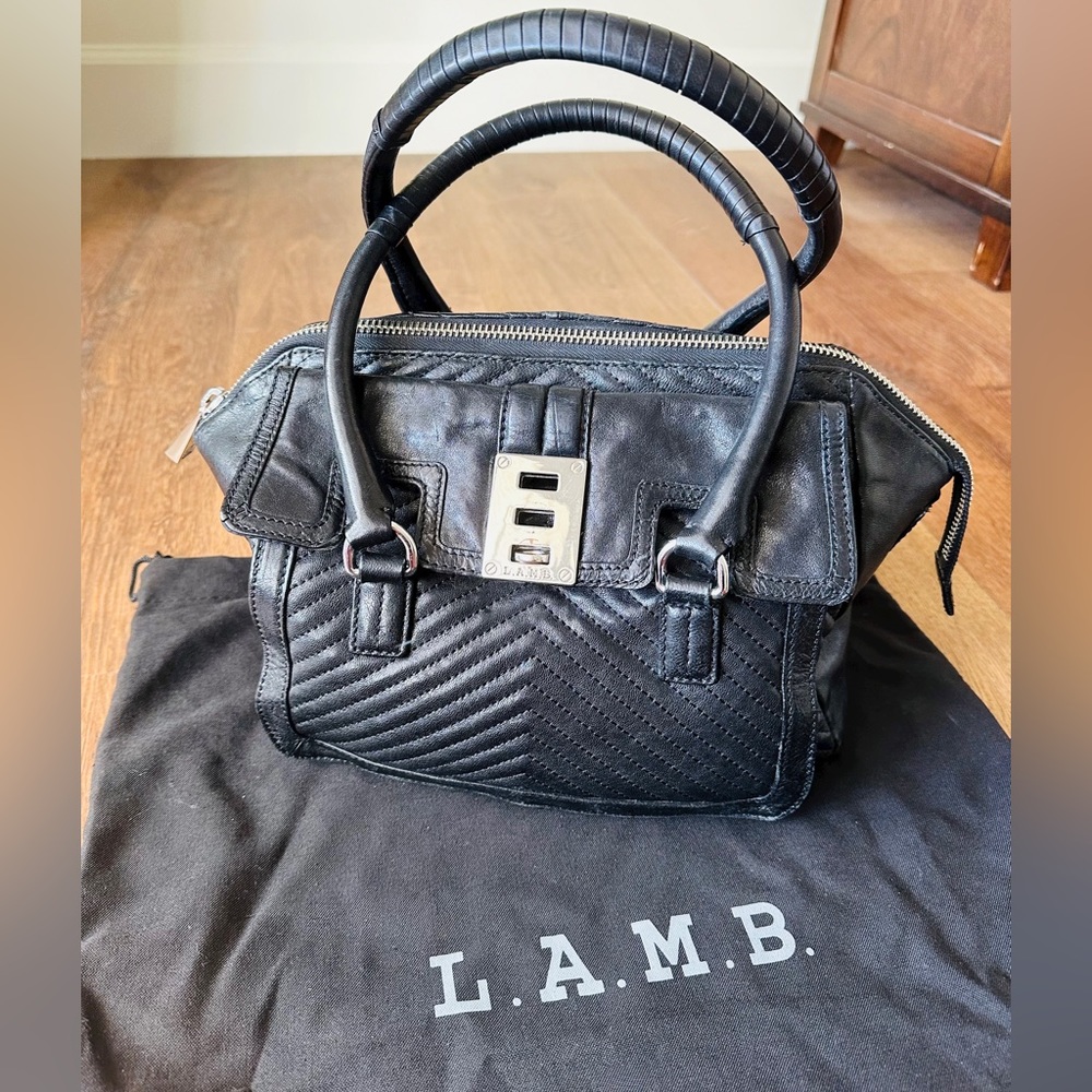 L.A.M.B. Black Quilted Leather Satchel Shoulder Bag